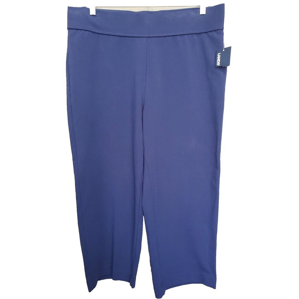 Lands' End Women's Blue Cotton Blend Wide-Leg Pull-On Cropped Knit Pants XL NWT